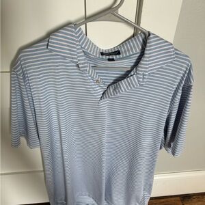 Peter Millar Light Blue and White Striped Polo